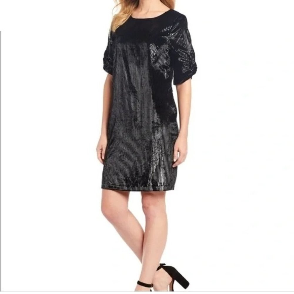 NWT Womens Size Medium or Large Gibson Latimer Velvet Ribbed Metallic Mini Dress